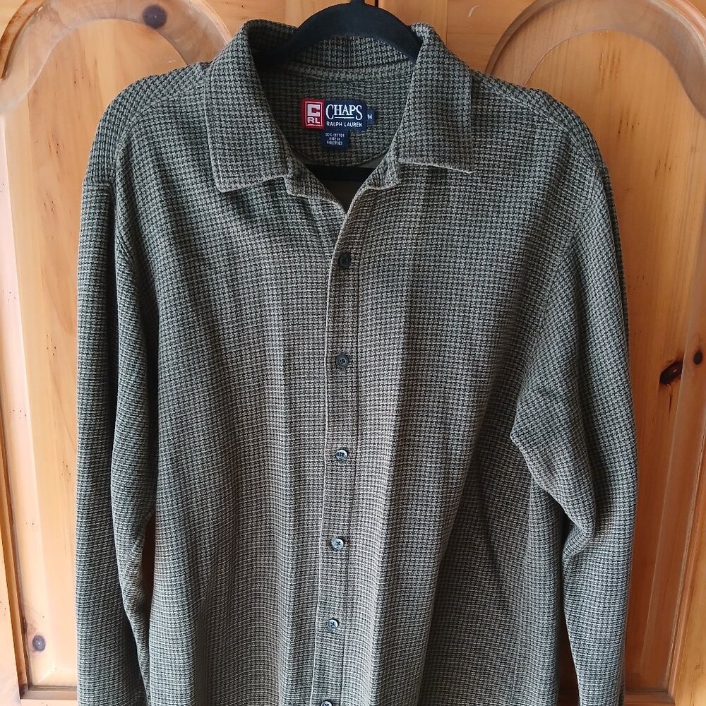 Vintage Chaps Ralph Lauren Button Up Shirt Mens Medium Green/Black Houndstooth
